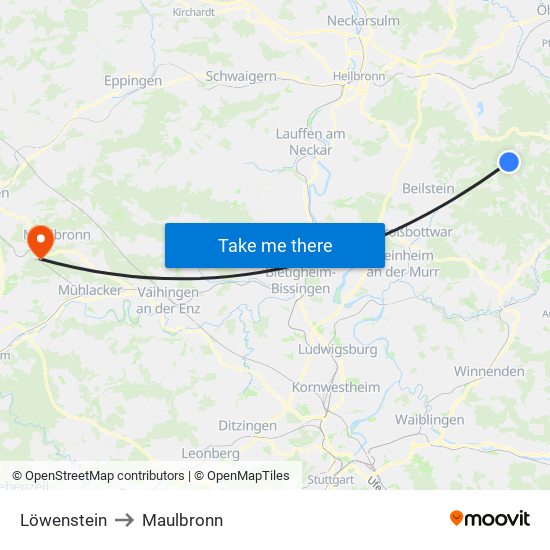 Löwenstein to Maulbronn map