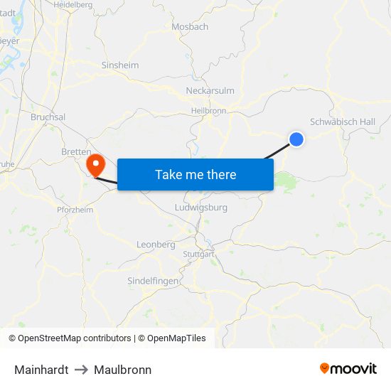 Mainhardt to Maulbronn map
