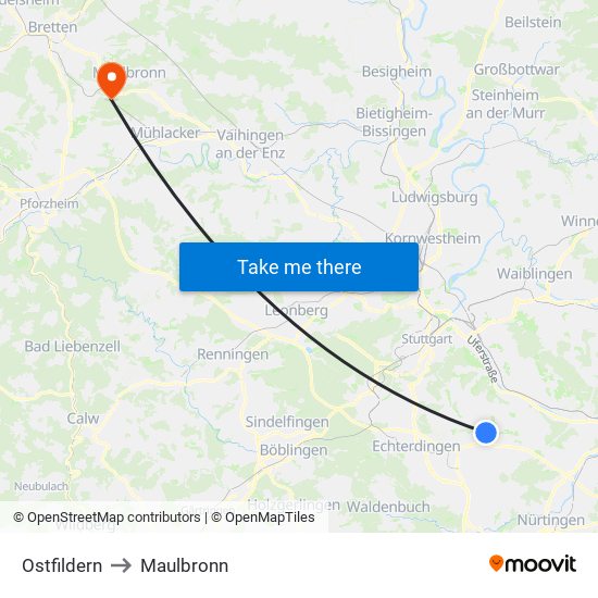 Ostfildern to Maulbronn map