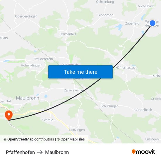 Pfaffenhofen to Maulbronn map