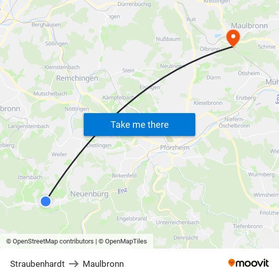 Straubenhardt to Maulbronn map