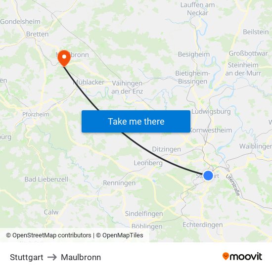 Stuttgart to Maulbronn map