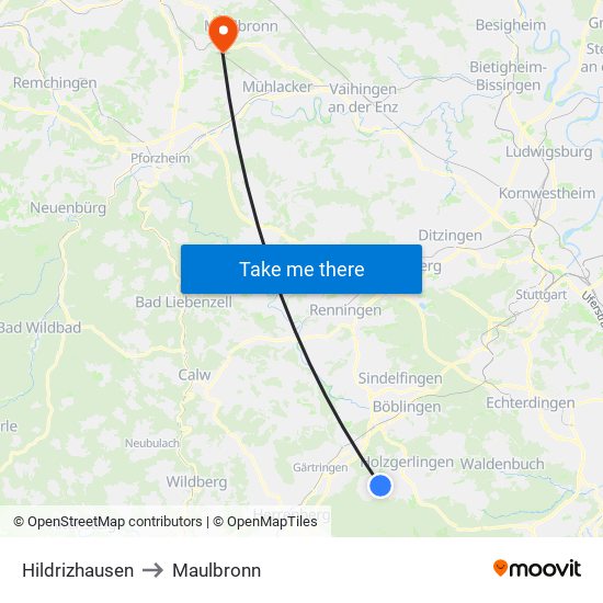 Hildrizhausen to Maulbronn map