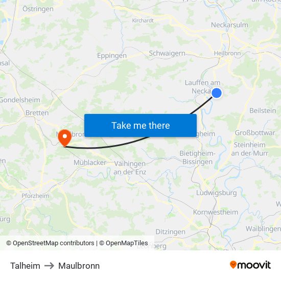Talheim to Maulbronn map