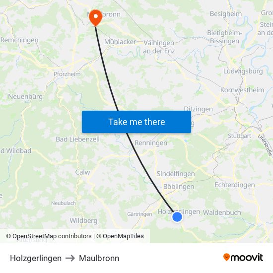 Holzgerlingen to Maulbronn map