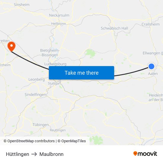Hüttlingen to Maulbronn map