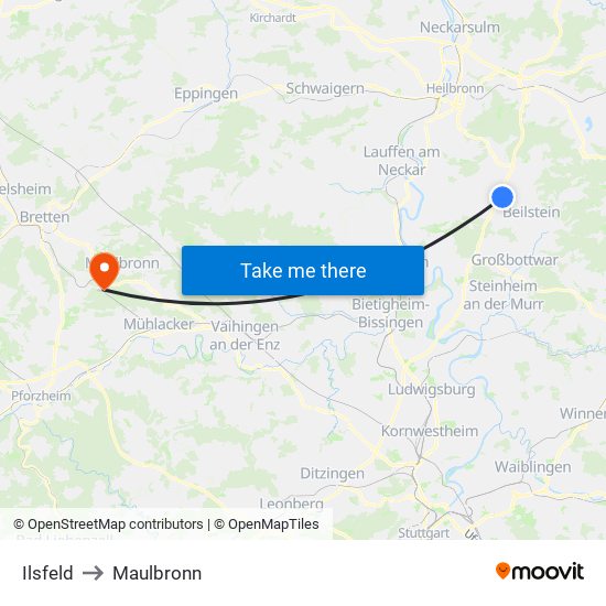 Ilsfeld to Maulbronn map