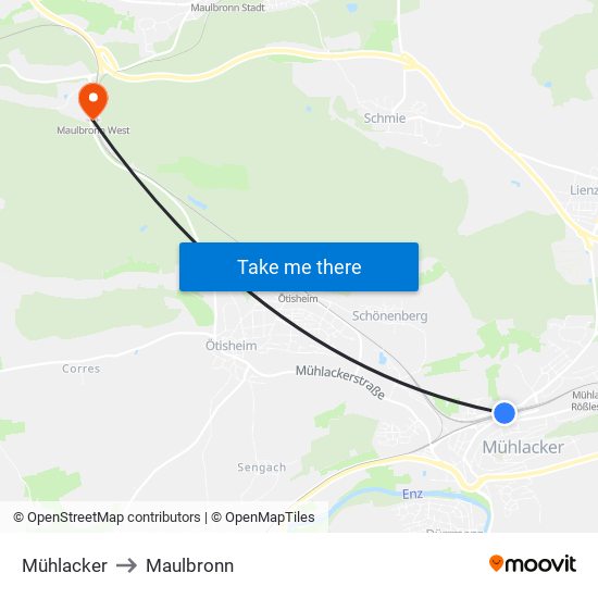 Mühlacker to Maulbronn map