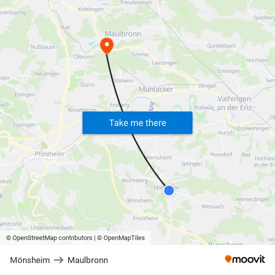 Mönsheim to Maulbronn map