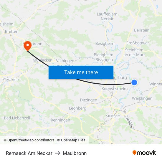 Remseck Am Neckar to Maulbronn map