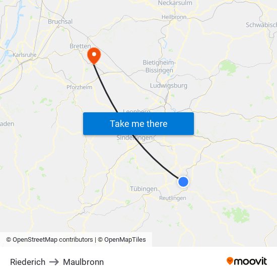 Riederich to Maulbronn map