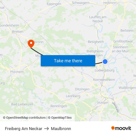 Freiberg Am Neckar to Maulbronn map