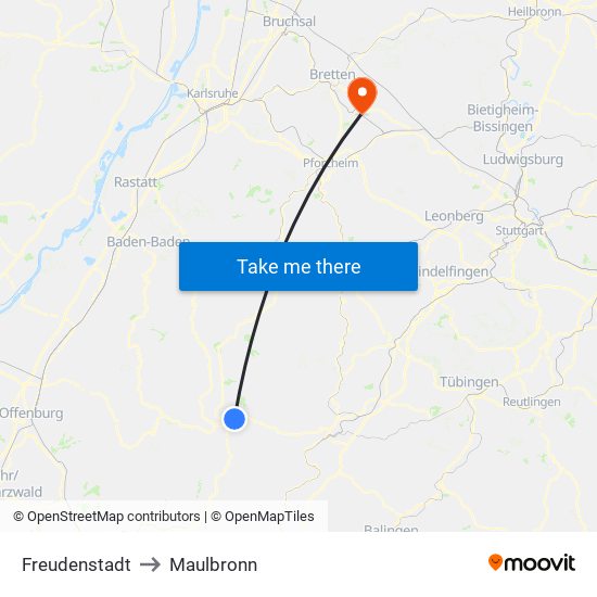 Freudenstadt to Maulbronn map