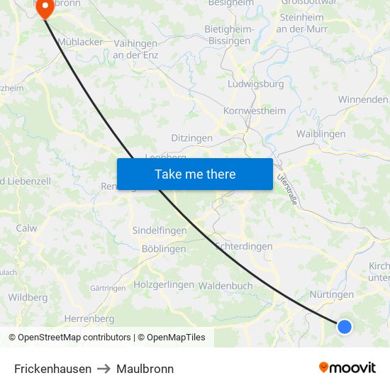 Frickenhausen to Maulbronn map
