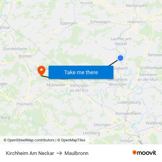 Kirchheim Am Neckar to Maulbronn map