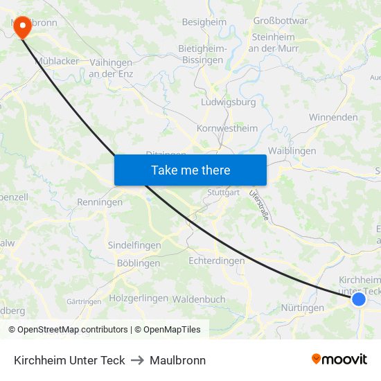 Kirchheim Unter Teck to Maulbronn map