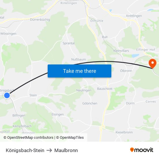 Königsbach-Stein to Maulbronn map