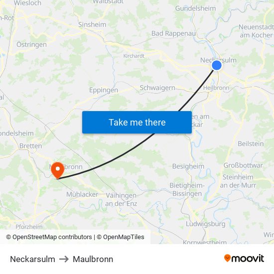 Neckarsulm to Maulbronn map