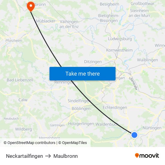 Neckartailfingen to Maulbronn map