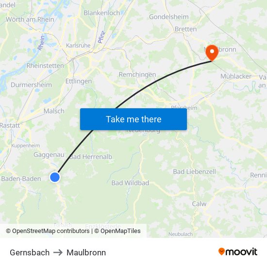 Gernsbach to Maulbronn map