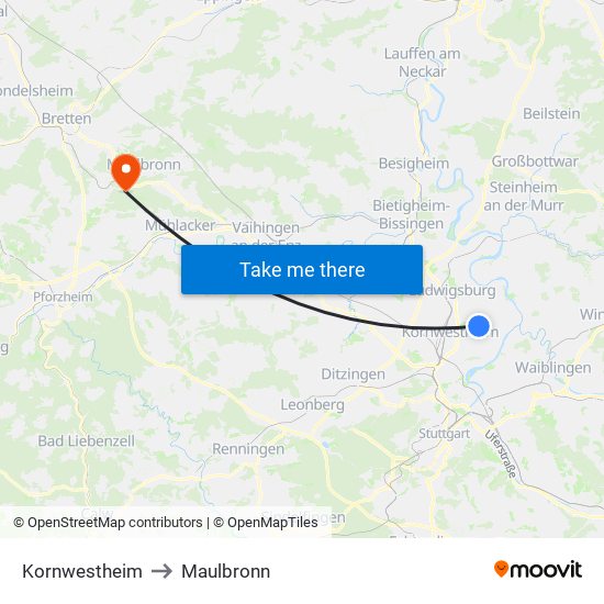 Kornwestheim to Maulbronn map