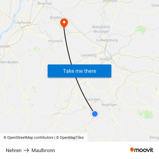 Nehren to Maulbronn map