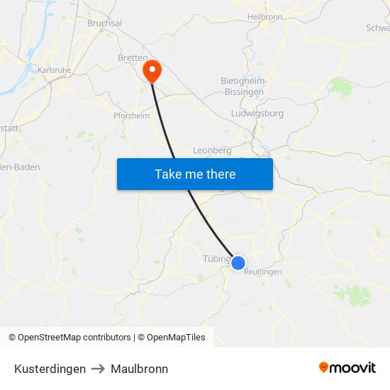 Kusterdingen to Maulbronn map