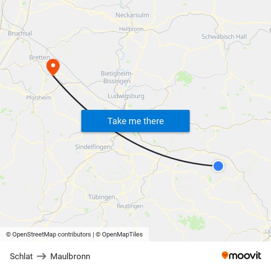 Schlat to Maulbronn map