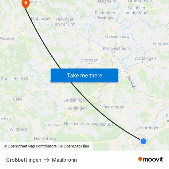 Großbettlingen to Maulbronn map