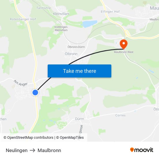 Neulingen to Maulbronn map