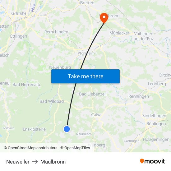 Neuweiler to Maulbronn map