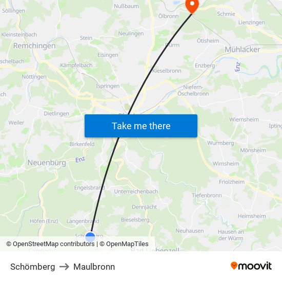 Schömberg to Maulbronn map