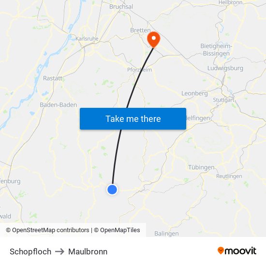 Schopfloch to Maulbronn map