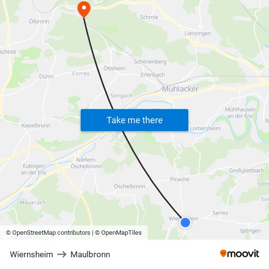 Wiernsheim to Maulbronn map