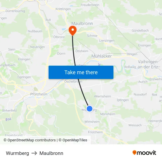 Wurmberg to Maulbronn map