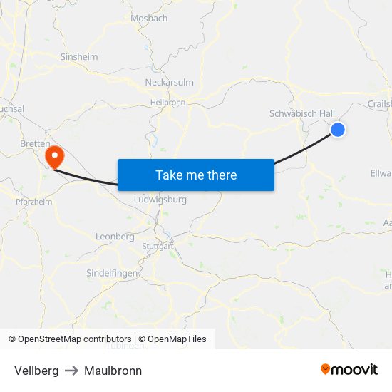 Vellberg to Maulbronn map