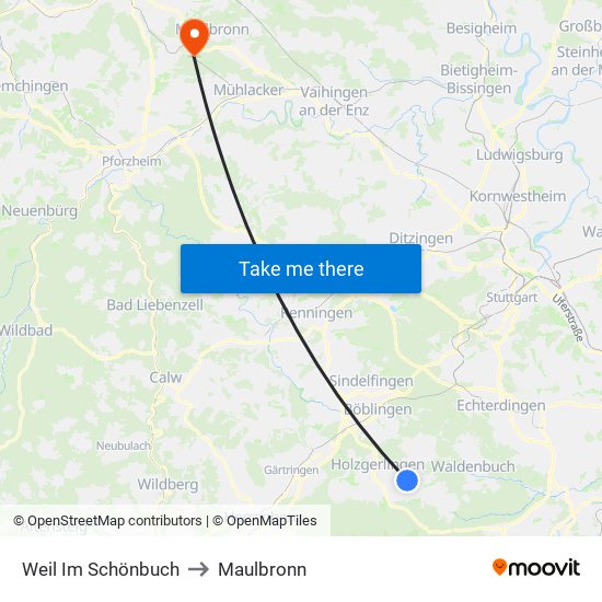 Weil Im Schönbuch to Maulbronn map