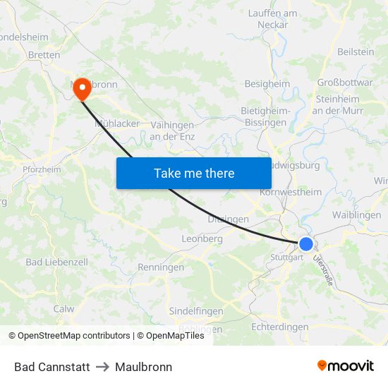 Bad Cannstatt to Maulbronn map