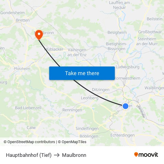 Hauptbahnhof (Tief) to Maulbronn map