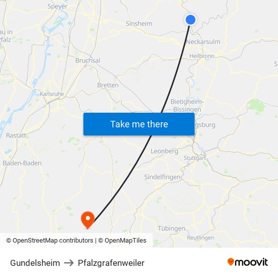 Gundelsheim to Pfalzgrafenweiler map