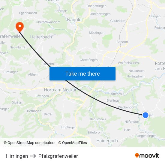 Hirrlingen to Pfalzgrafenweiler map