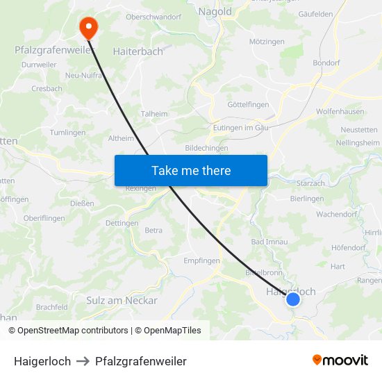 Haigerloch to Pfalzgrafenweiler map