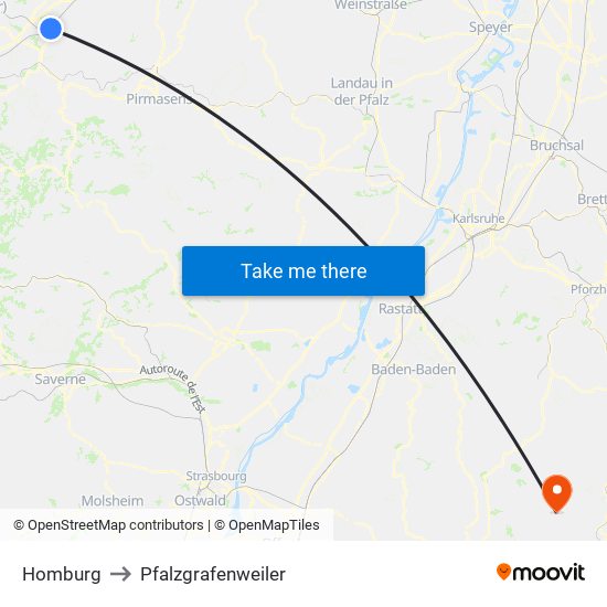 Homburg to Pfalzgrafenweiler map