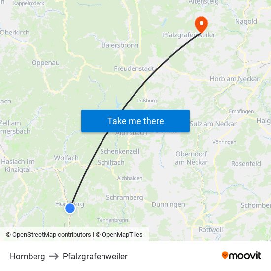Hornberg to Pfalzgrafenweiler map