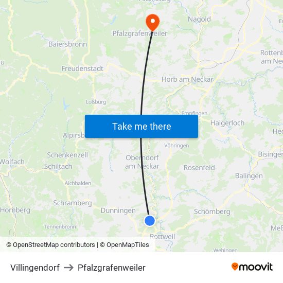 Villingendorf to Pfalzgrafenweiler map