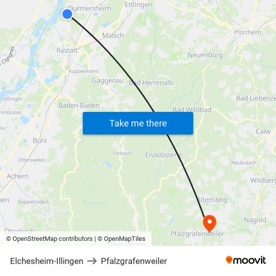 Elchesheim-Illingen to Pfalzgrafenweiler map