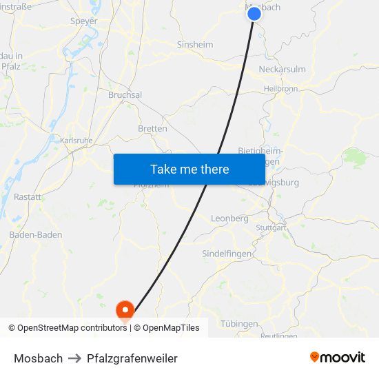 Mosbach to Pfalzgrafenweiler map