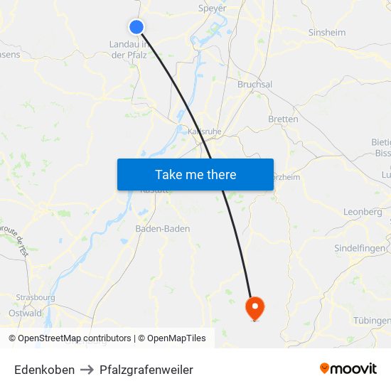 Edenkoben to Pfalzgrafenweiler map