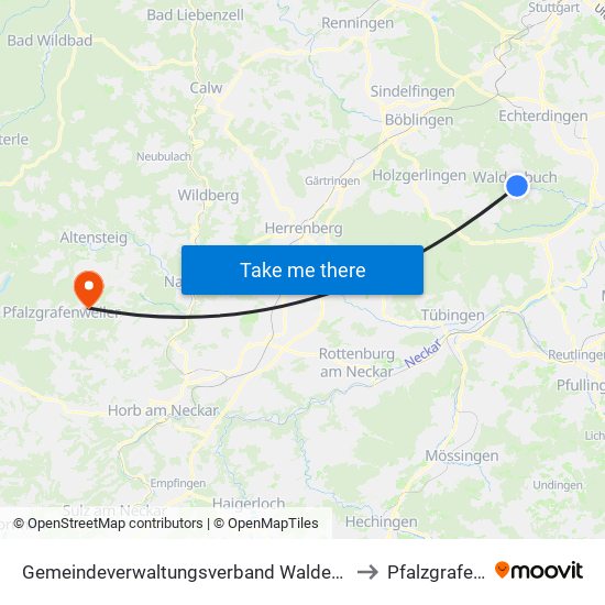 Gemeindeverwaltungsverband Waldenbuch/Steinenbronn to Pfalzgrafenweiler map