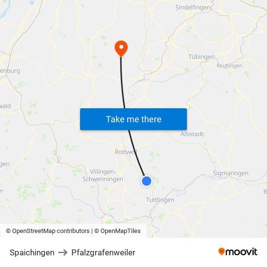 Spaichingen to Pfalzgrafenweiler map